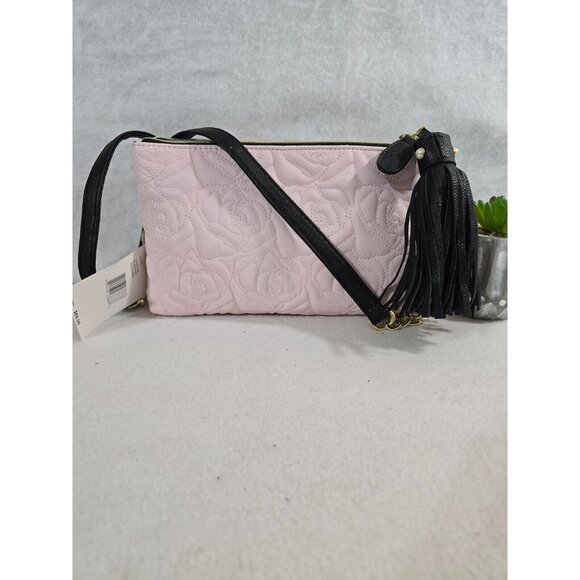 Betsey Johnson Women's Blush Bone Double Zip Bag Tasseled‎ Quilted Floral NEW - Picture 3 of 10